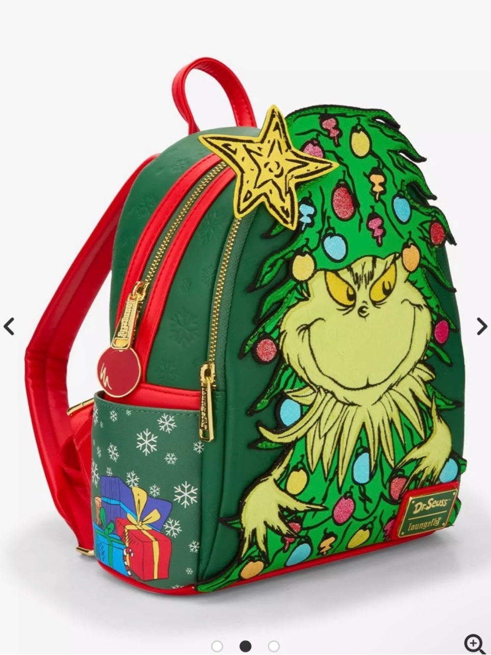 Loungefly Dr. Seuss Grinch Light Up Green Tree Mini Backpack - Picture 2 of 4